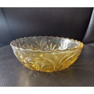 Vintage Amber Pressed Glass Bowl - Starburst Petal Floral Pattern